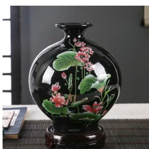 Vase Style Chinois - Vase à fleurs en porcelaine noire - Lysea™