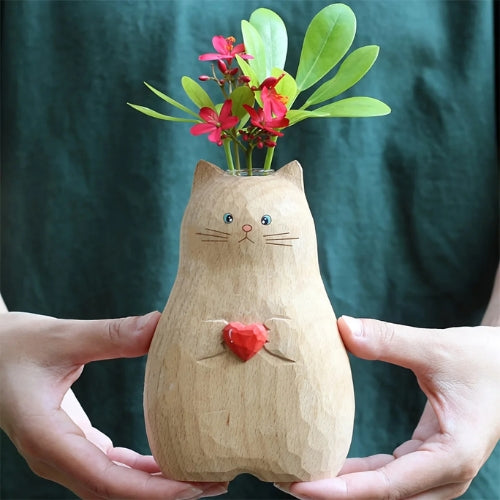 Vase décoratif en Bois - Vase en forme de chat fait à la main | Bois massif - Lysea™