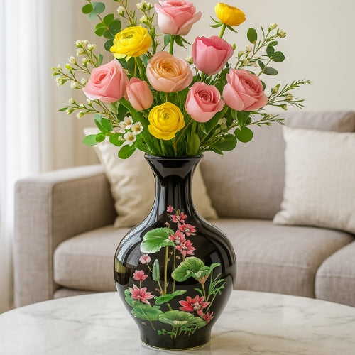 Vase Style Chinois - Vase à fleurs en porcelaine noire - Lysea™