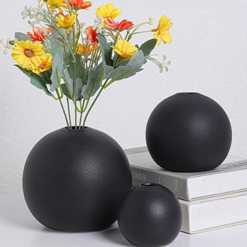 Petits Vases rond en Céramique noir - Petits vases décoratifs - Lysea™