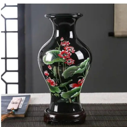 Vase Style Chinois - Vase à fleurs en porcelaine noire - Lysea™