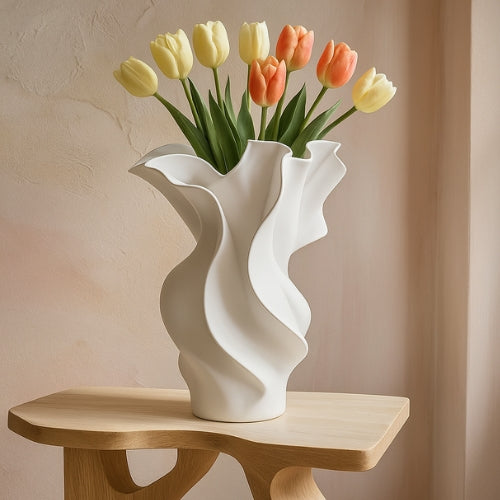 Vase Design blanc - Vase moyen en céramique design - Lysea™