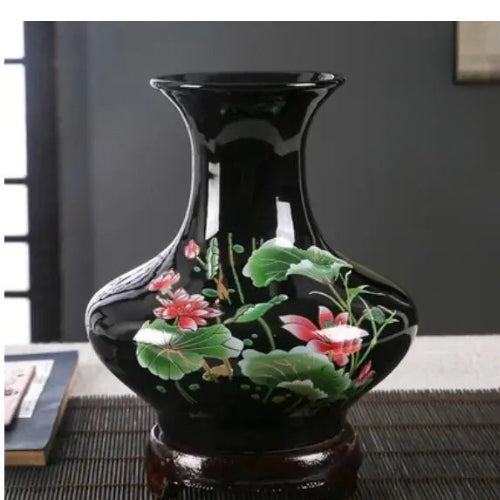 Vase Style Chinois - Vase à fleurs en porcelaine noire - Lysea™