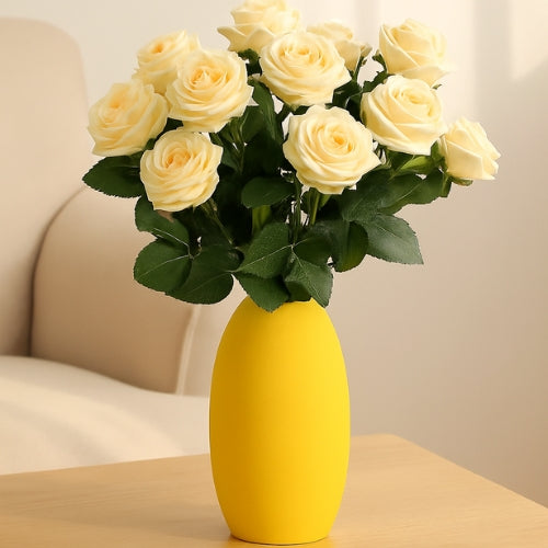 Vase à fleurs en porcelaine jaune - Vase Décoratif - Lysea™