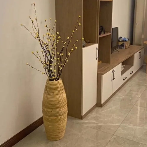Vase en Rotin indonésien - Vase vintage tissé à la main