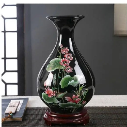 Vase Style Chinois - Vase à fleurs en porcelaine noire - Lysea™