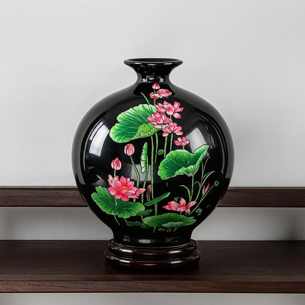 Vase Style Chinois - Vase à fleurs en porcelaine noire - Lysea™