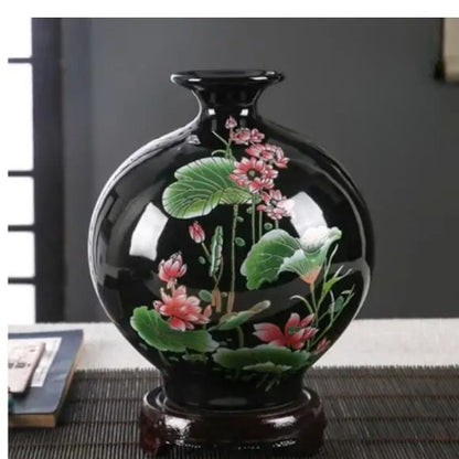 Vase Style Chinois - Vase à fleurs en porcelaine noire - Lysea™