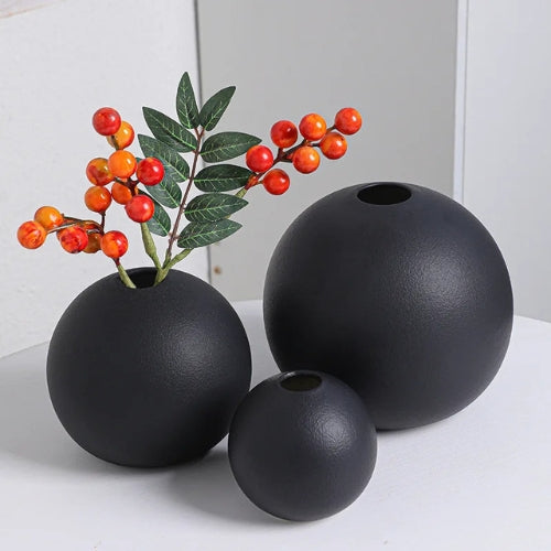 Petits Vases rond en Céramique noir - Petits vases décoratifs - Lysea™