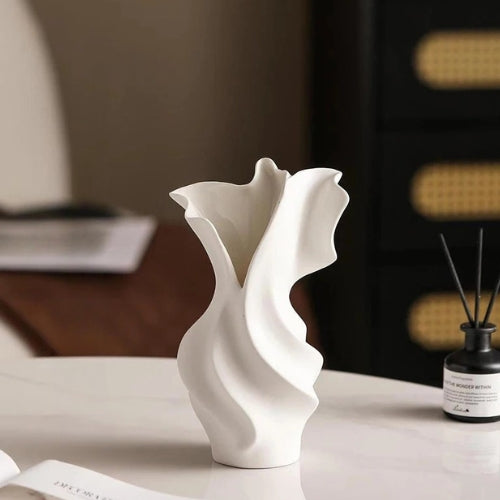 Vase Design blanc - Vase moyen en céramique design - Lysea™