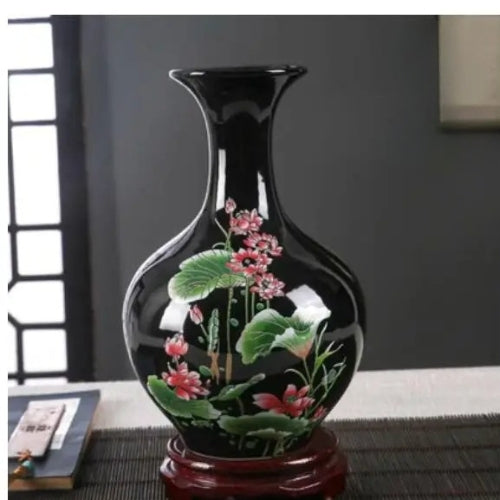 Vase Style Chinois - Vase à fleurs en porcelaine noire - Lysea™