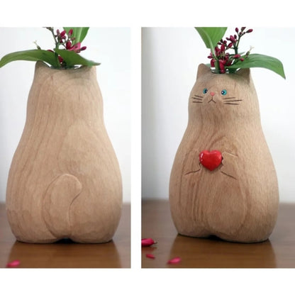 Vase décoratif en Bois - Vase en forme de chat fait à la main | Bois massif - Lysea™
