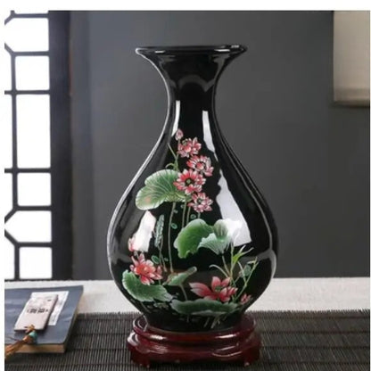 Vase Style Chinois - Vase à fleurs en porcelaine noire - Lysea™