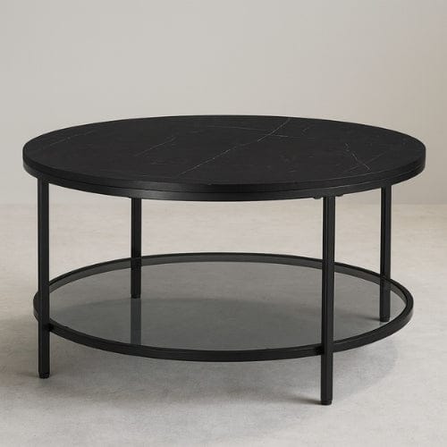 Lysea Noir Table basse de salon Moderne - Table basse ronde style marbre blanc